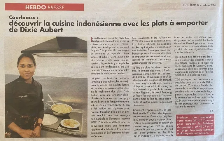 Article de presse sur Monggo Makan